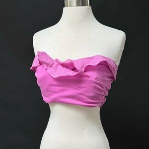 Anthropologie Strapless Ruffle Crop Top - Hot Pink